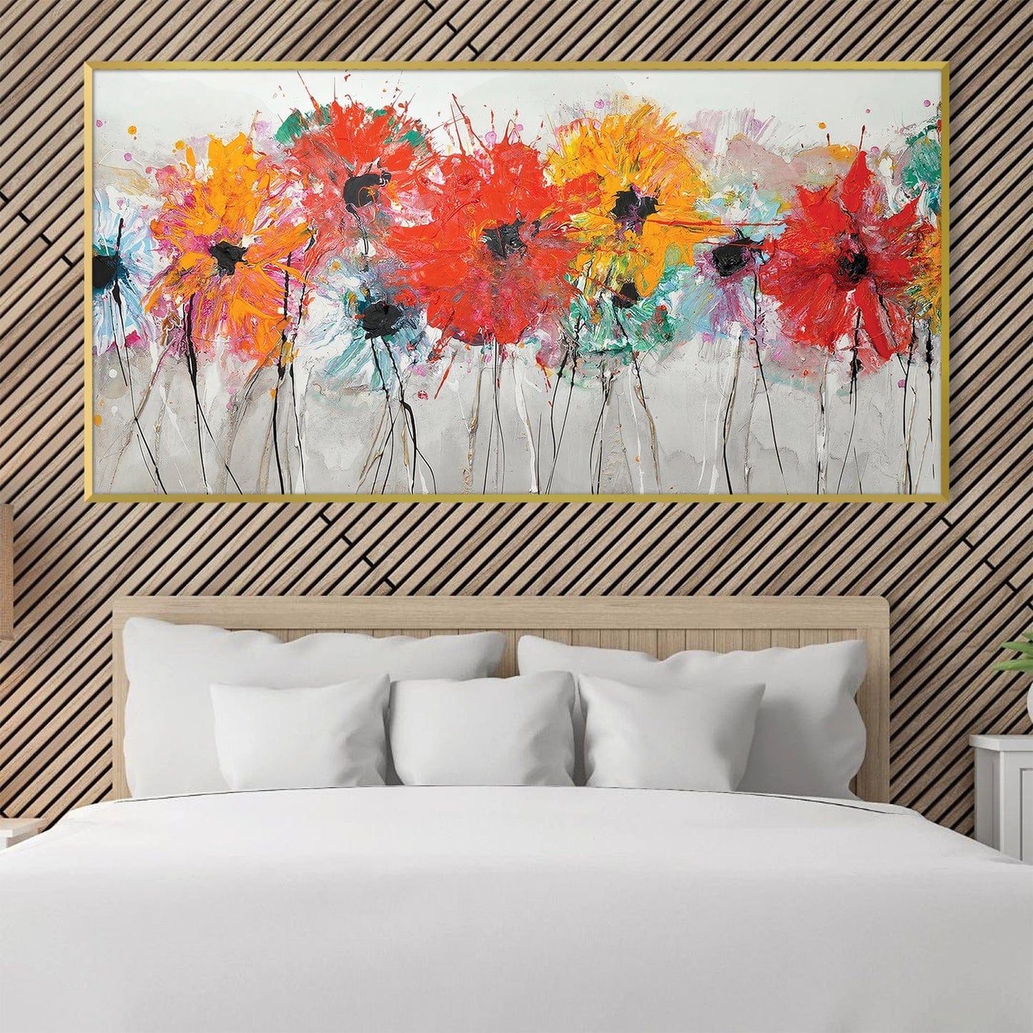 Vibrant Floral Abundance on Canvas - Colorful Oil Painting for Home Decor