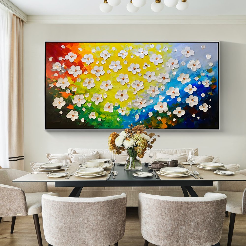 Vibrant Floral Canvas Oil Painting for Colorful Home Decor and Art Enthusiasts