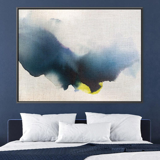 Abstract Blue Oil Painting with Dynamic Flow and Subtle Yellow Accents