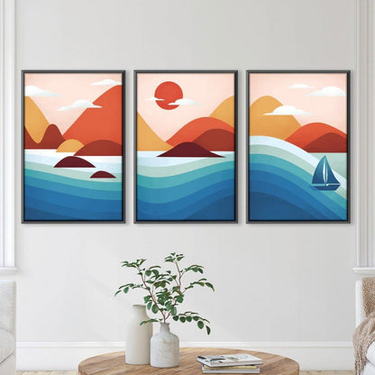 Vibrant Coastal Landscape Oil Painting with Sunset and Sailboat