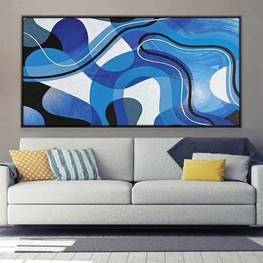 Abstract Blue Waves: Modern Oil Painting for Contemporary Home Decor