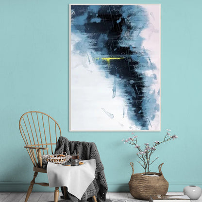 Abstract Blue and Gold Oil Painting for Modern Home Decor