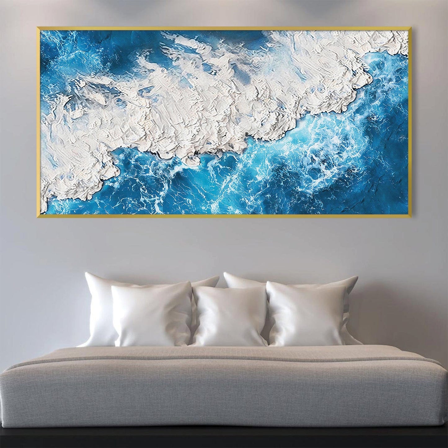 Serene Ocean Waves Oil Painting for Home Decor and Coastal Aesthetics