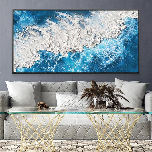 Serene Ocean Waves Oil Painting for Home Decor and Coastal Aesthetics