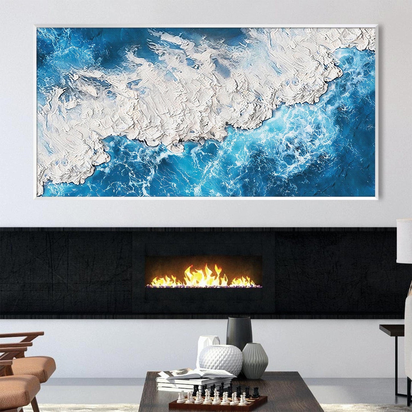 Serene Ocean Waves Oil Painting for Home Decor and Coastal Aesthetics