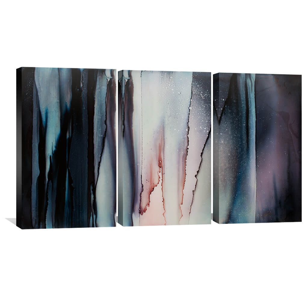 Abstract Fluid Oil Painting Trio in Shades of Black and Pastel for Modern Decor