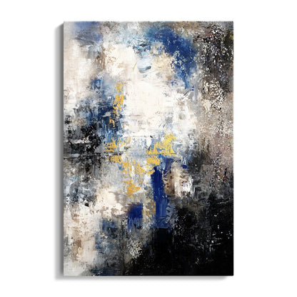 Abstract Oil Painting: Enigmatic Blue and Gold Landscape for Modern Decor