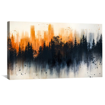 Urban Sunset Forest Landscape Oil Painting for Modern Home Decor