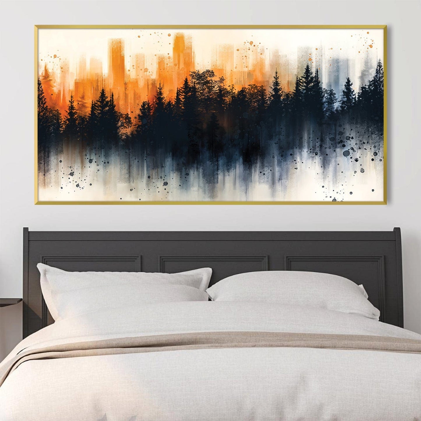 Urban Sunset Forest Landscape Oil Painting for Modern Home Decor