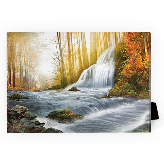 Serene Forest Waterfall Oil Painting for Tranquil Home Decor