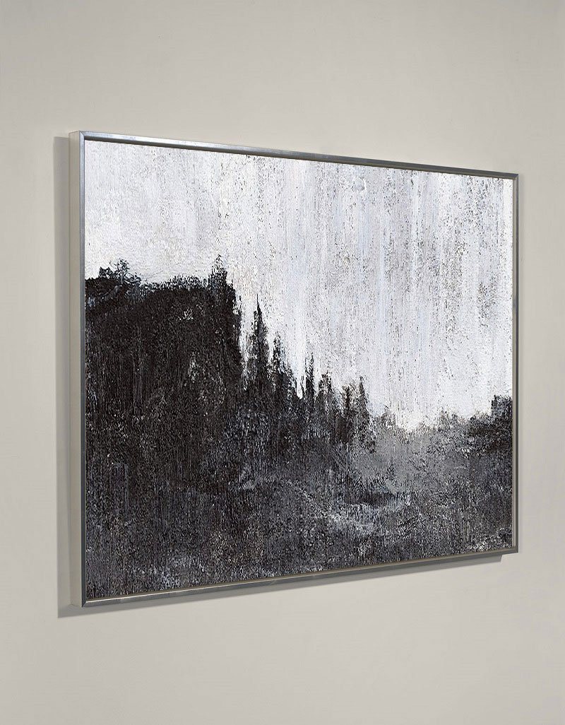 Monochrome Forest Landscape Oil Painting for Modern Home Decor