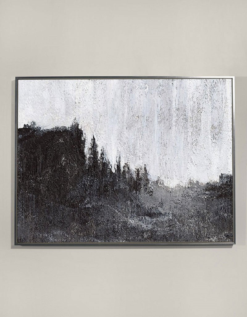 Monochrome Forest Landscape Oil Painting for Modern Home Decor