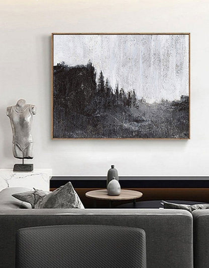 Monochrome Forest Landscape Oil Painting for Modern Home Decor