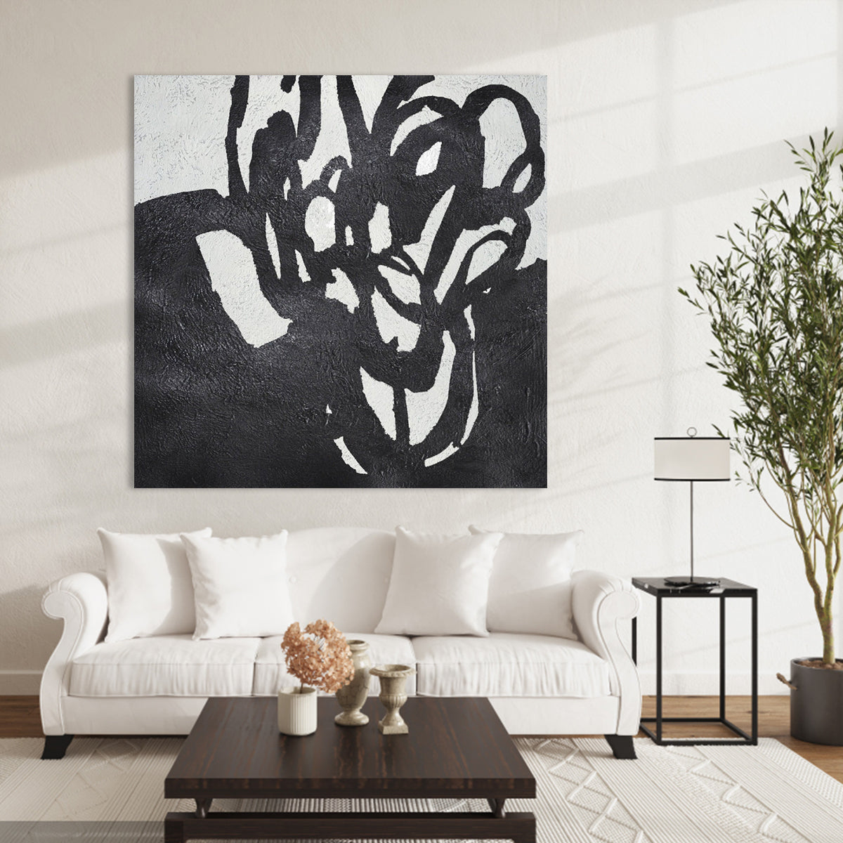 Abstract Black and White Forest Oil Painting for Modern Home Decor