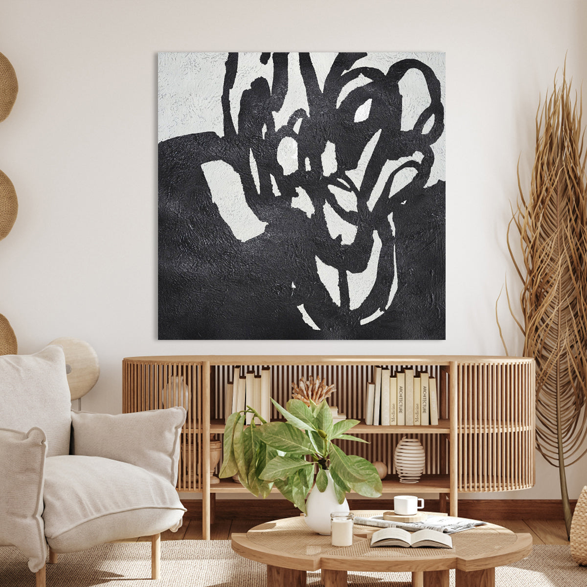 Abstract Black and White Forest Oil Painting for Modern Home Decor