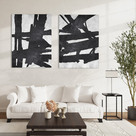 Dynamic Black and White Abstract Oil Painting for Modern Home Decor