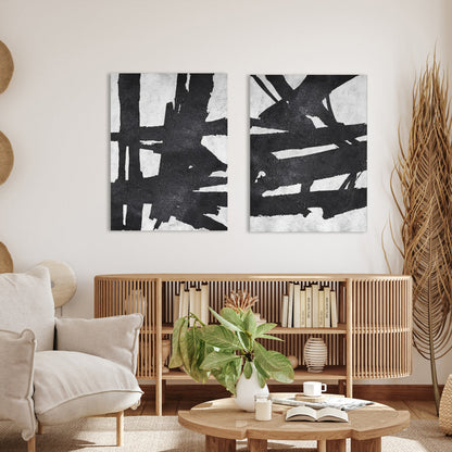 Dynamic Black and White Abstract Oil Painting for Modern Home Decor