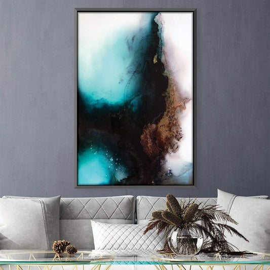 Abstract Fortune Oil Painting with Turquoise and Black Harmony for Modern Decor