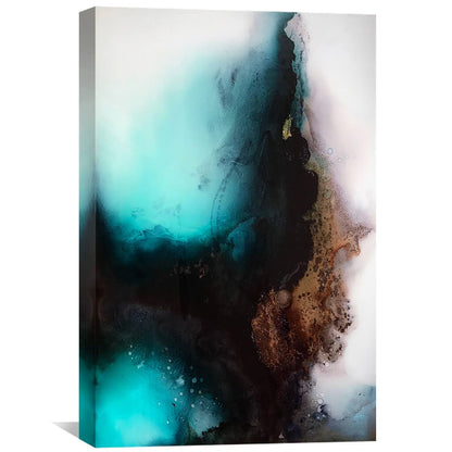 Abstract Fortune Oil Painting with Turquoise and Black Harmony for Modern Decor