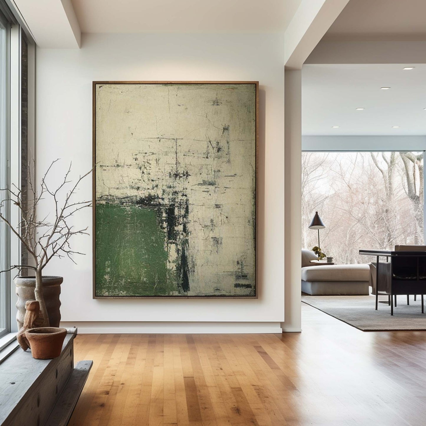 Abstract Modern Green Oil Painting for Contemporary Home Decor