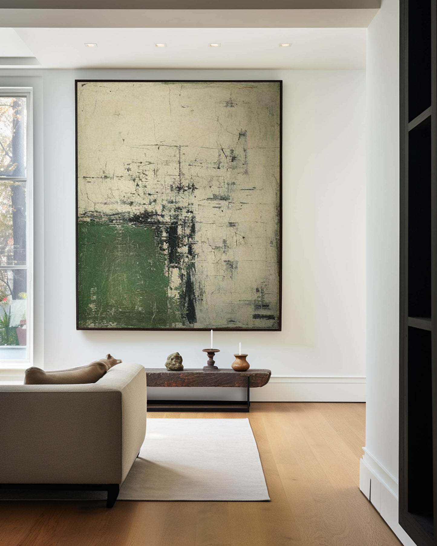 Abstract Modern Green Oil Painting for Contemporary Home Decor