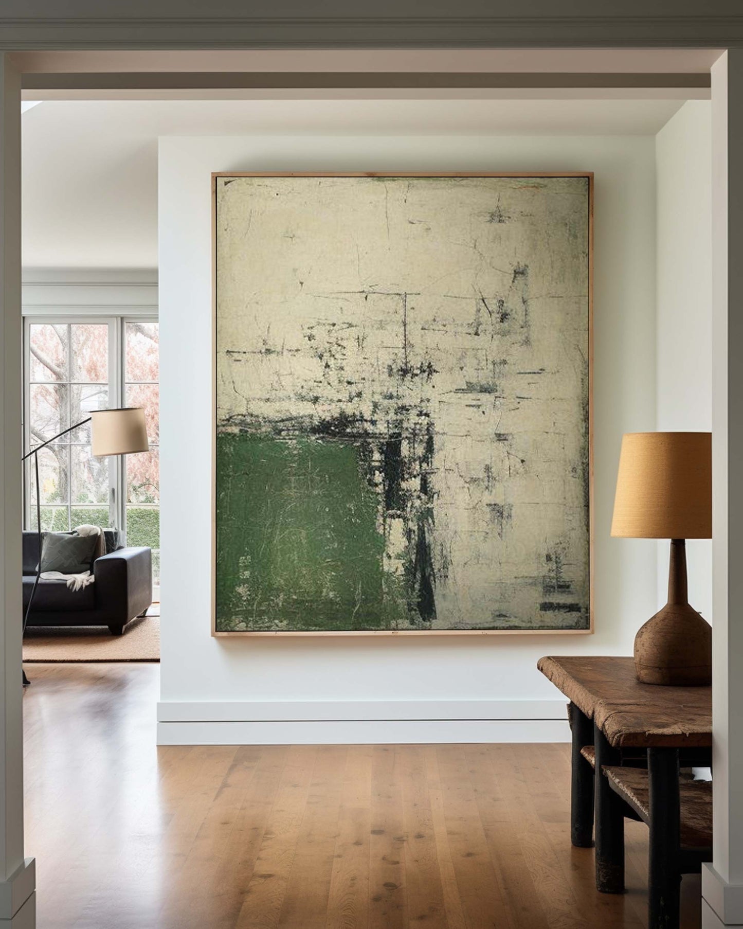 Abstract Modern Green Oil Painting for Contemporary Home Decor