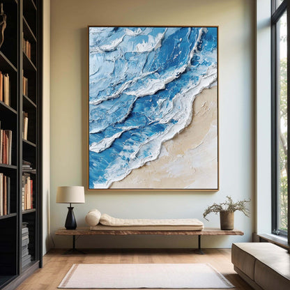 Stunning Blue and White Ocean Wave Oil Painting for Coastal Home Decor
