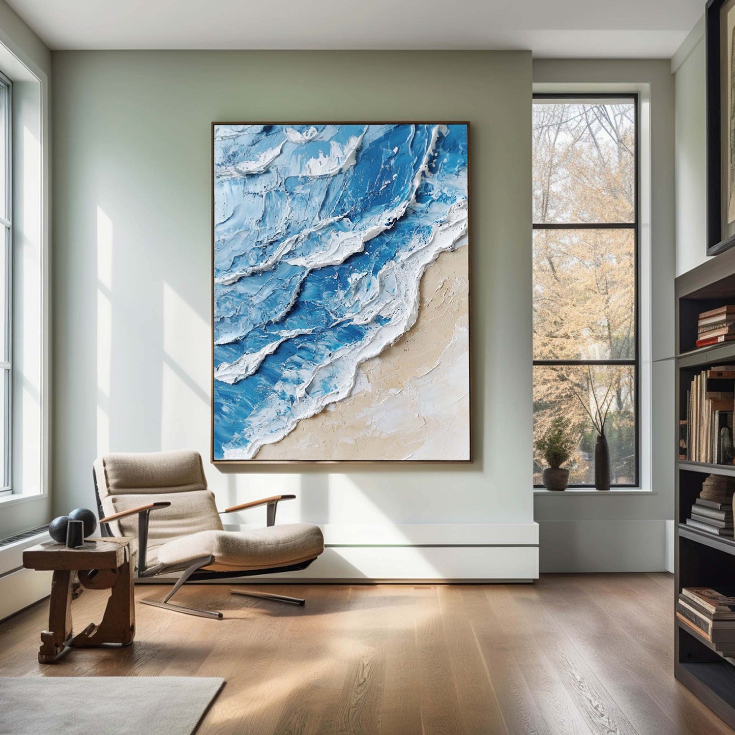 Stunning Blue and White Ocean Wave Oil Painting for Coastal Home Decor