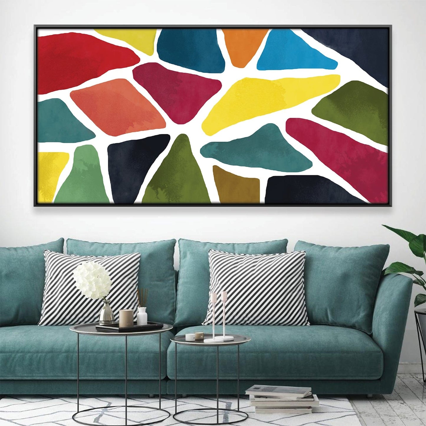 Vibrant Geometric Abstract Oil Painting for Modern Home Décor