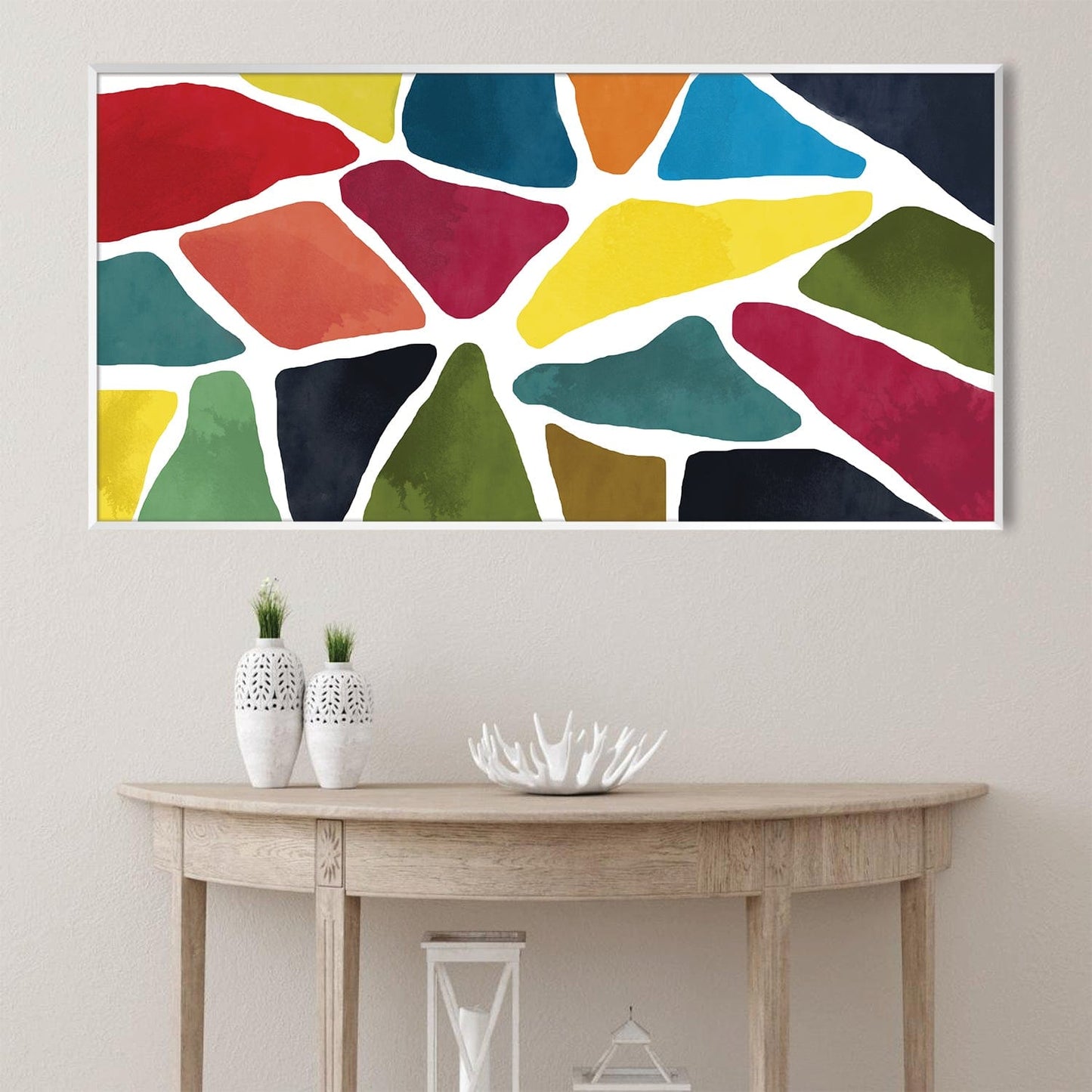 Vibrant Geometric Abstract Oil Painting for Modern Home Décor