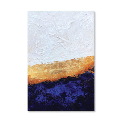 Abstract Landscape Oil Painting with Gold and Blue Textures for Modern Decor