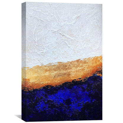 Abstract Landscape Oil Painting with Gold and Blue Textures for Modern Decor