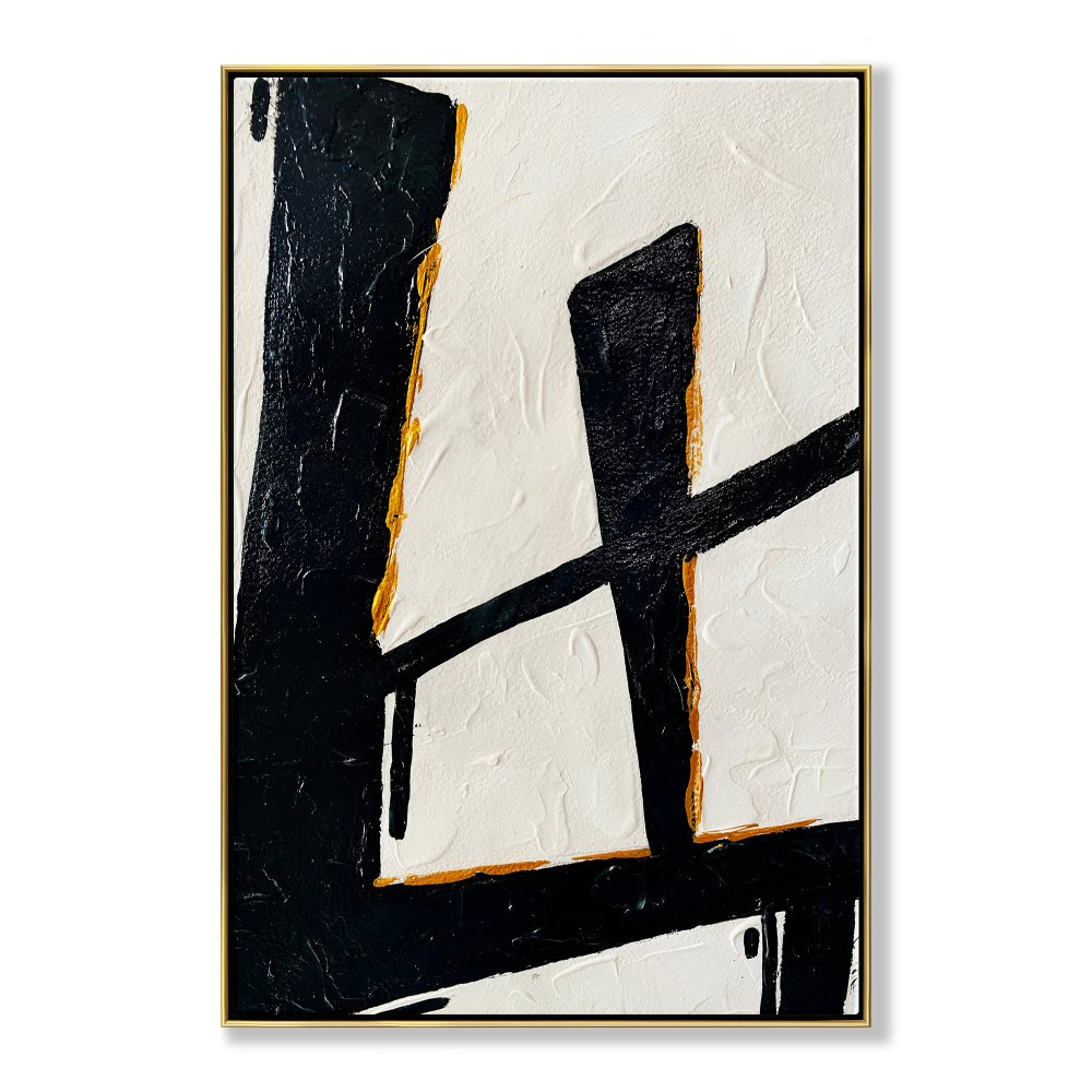 Abstract Black and White Oil Painting with Touches of Gold Elegance