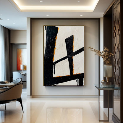 Abstract Black and White Oil Painting with Touches of Gold Elegance