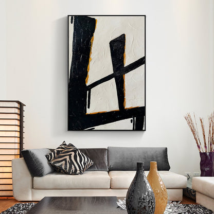 Abstract Black and White Oil Painting with Touches of Gold Elegance