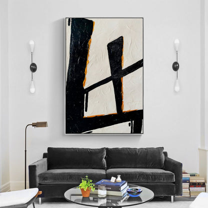 Abstract Black and White Oil Painting with Touches of Gold Elegance