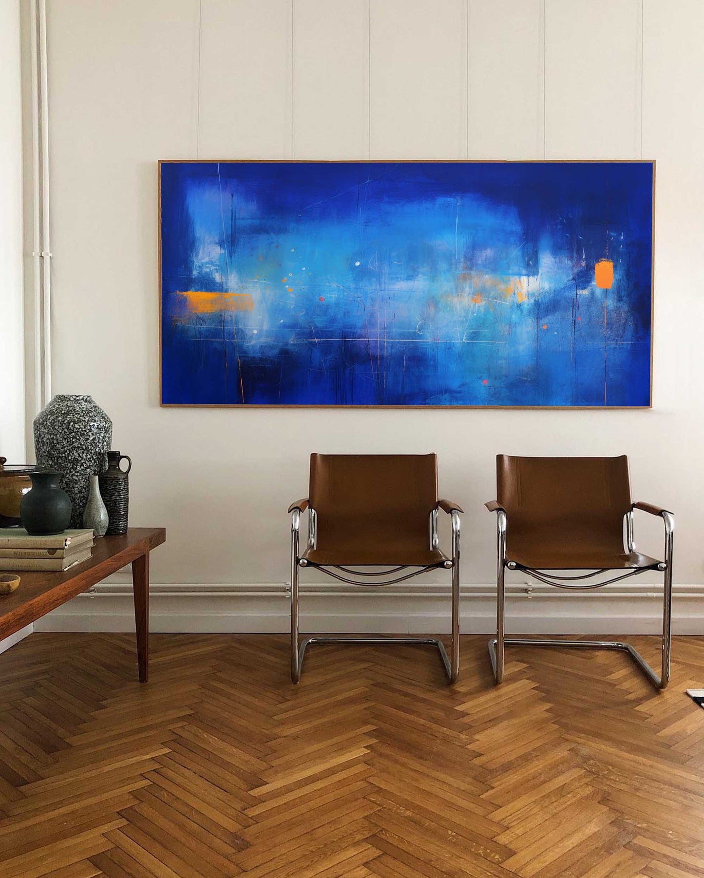 Vibrant Blue Abstract Oil Painting for Modern Home Décor