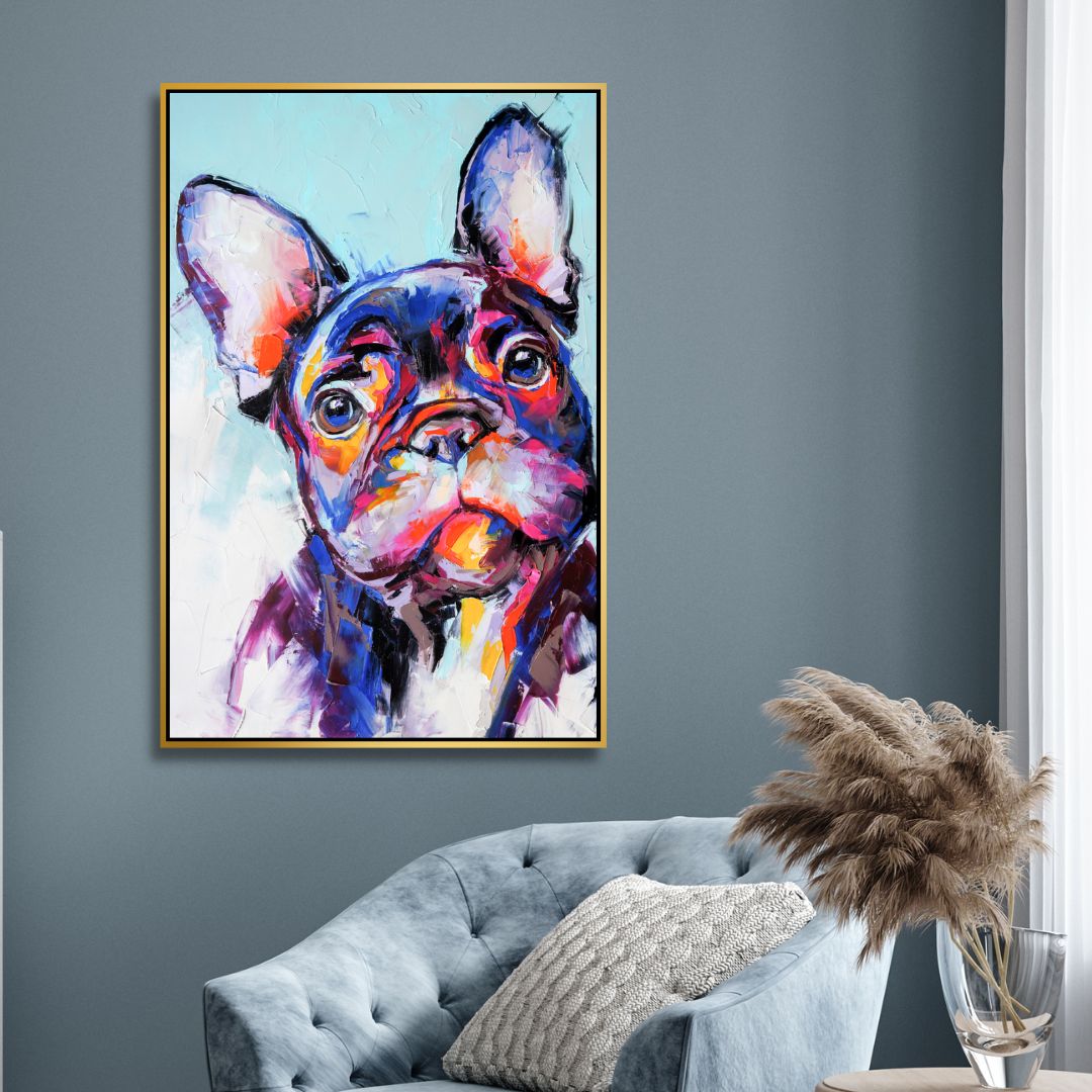 Vibrant French Bulldog Abstract Oil Painting for Dog Lovers’ Home Decor