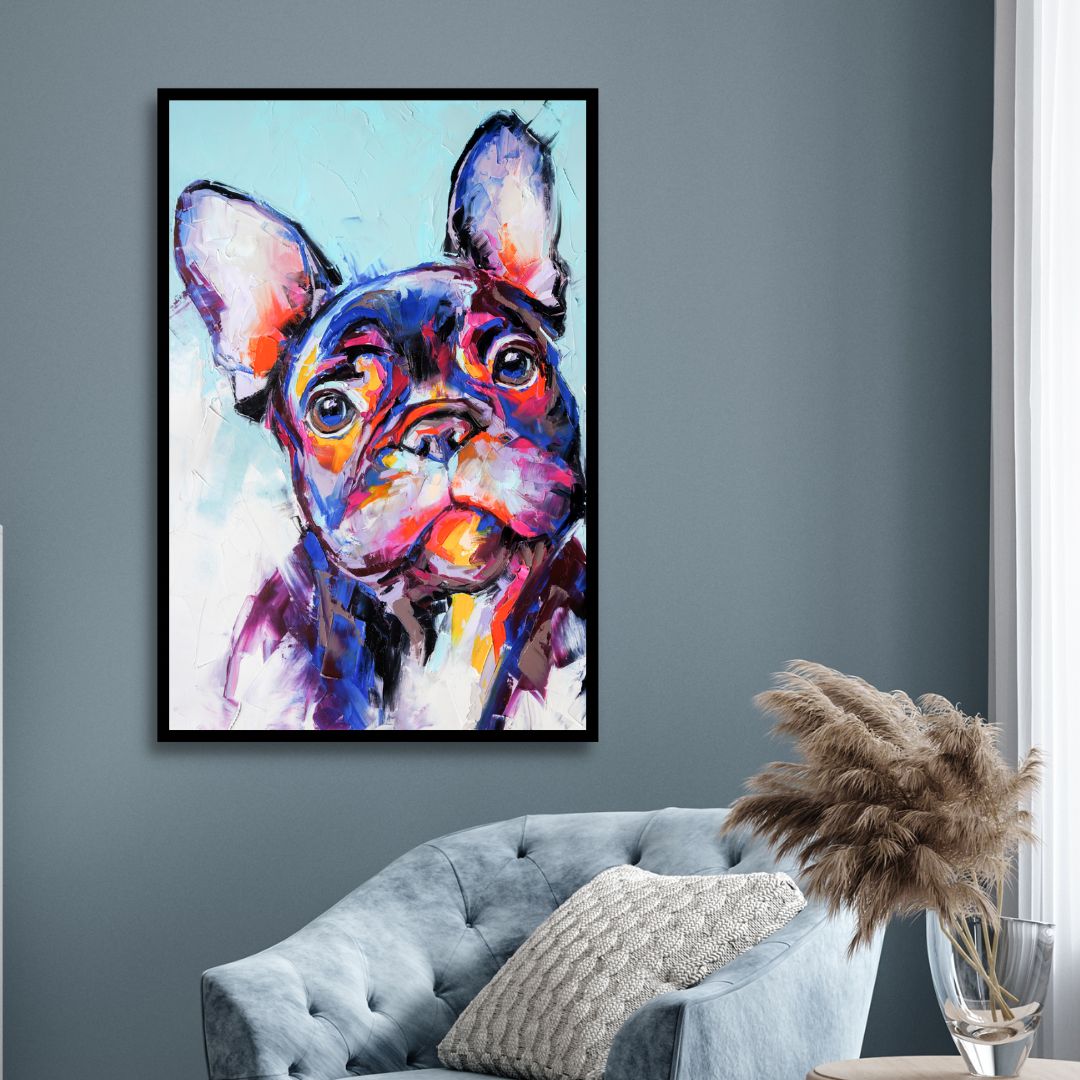 Vibrant French Bulldog Abstract Oil Painting for Dog Lovers’ Home Decor