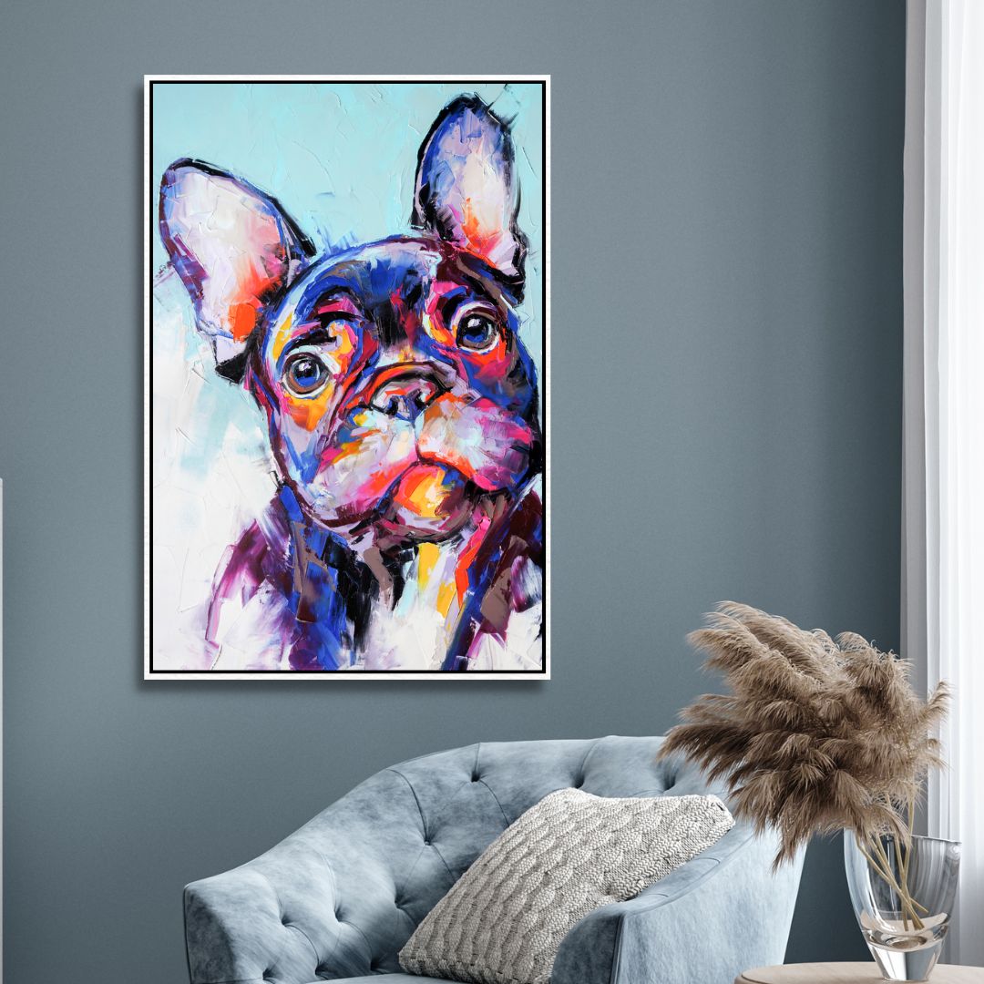 Vibrant French Bulldog Abstract Oil Painting for Dog Lovers’ Home Decor