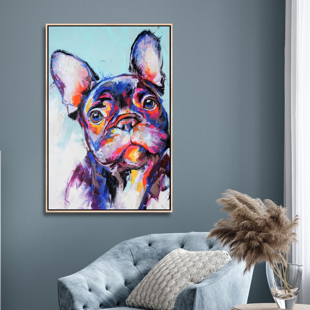 Vibrant French Bulldog Abstract Oil Painting for Dog Lovers’ Home Decor