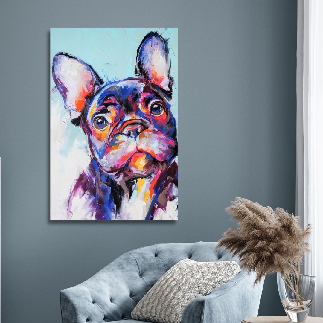 Vibrant French Bulldog Abstract Oil Painting for Dog Lovers’ Home Decor