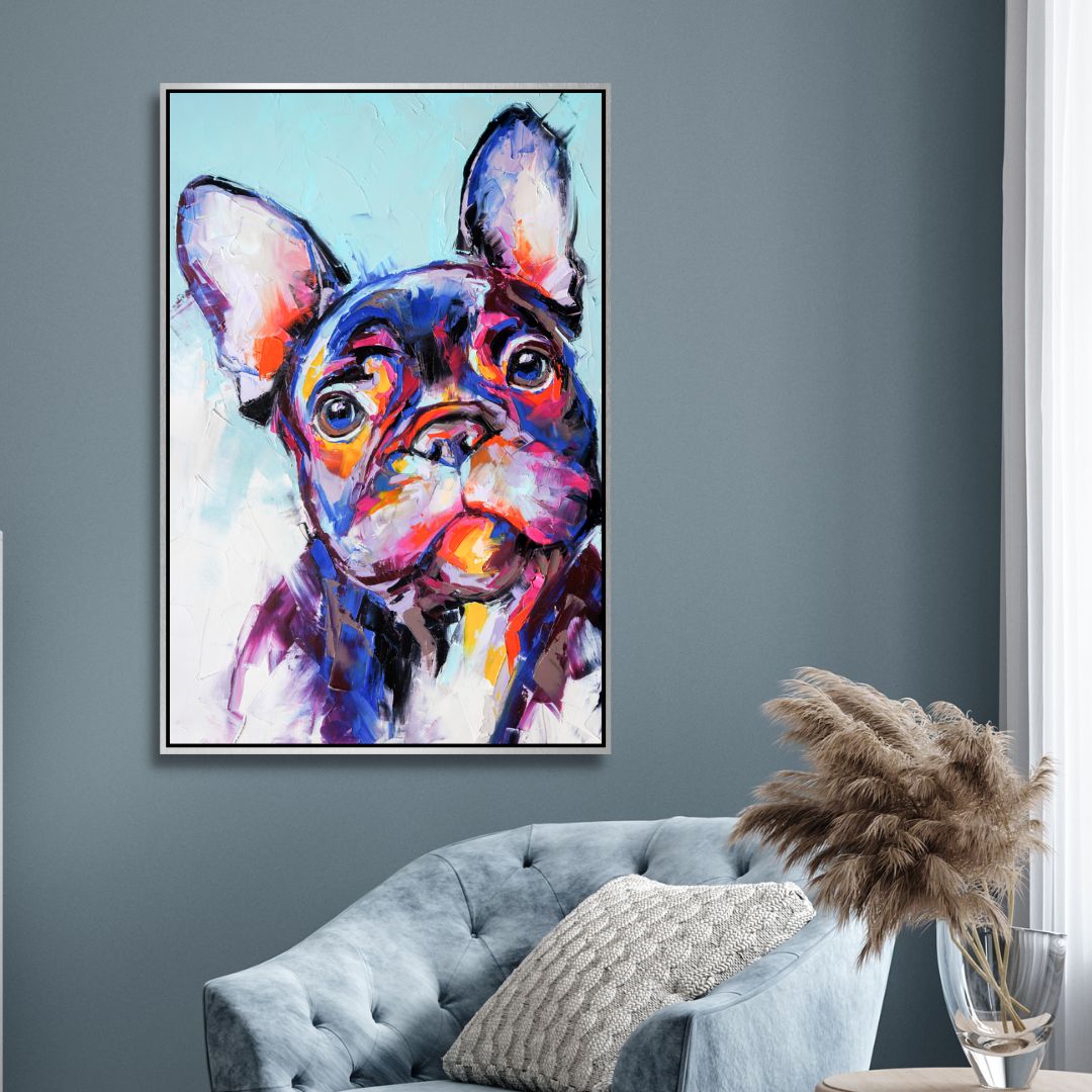 Vibrant French Bulldog Abstract Oil Painting for Dog Lovers’ Home Decor