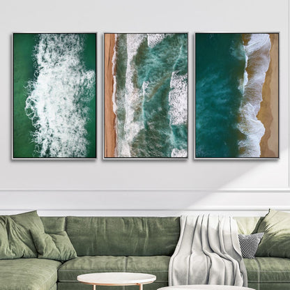 Serene Coastal Waves Triptych - Ocean-Inspired Oil Painting for Home Decor