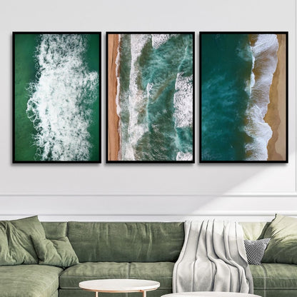 Serene Coastal Waves Triptych - Ocean-Inspired Oil Painting for Home Decor