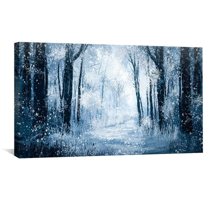 Magical Winter Forest Oil Painting – Tranquil Blue Landscape Art for Home Decor