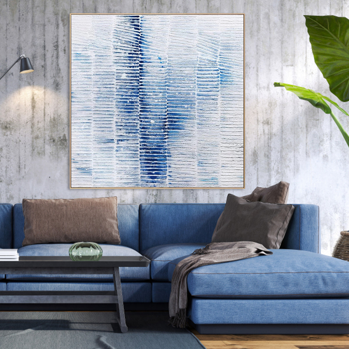 Icy Blue Abstract Oil Painting with Textured Patterns for Modern Home Decor