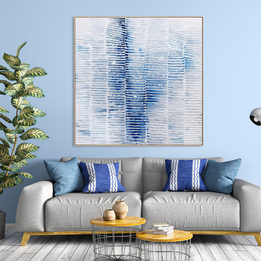 Icy Blue Abstract Oil Painting with Textured Patterns for Modern Home Decor