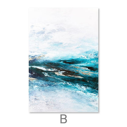 Tranquil Blue Ocean Waves - Abstract Oil Painting for Modern Home Decor