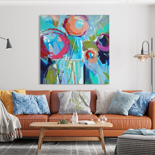 Vibrant Abstract Oil Painting of Colorful Fruits in Bright Artistry